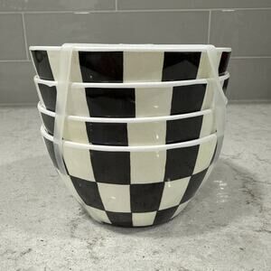 Set 4 BLACK WHITE Checkered Melamine 2.5”x4.5” BOWLS Shiny Appetizer Bowl Check